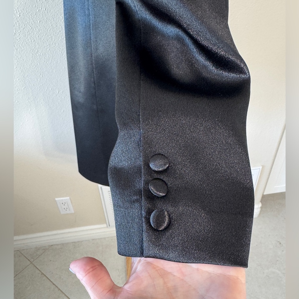Aidan Mattox Black Satin Long Sleeve Blazer Dress - Picture 12 of 15